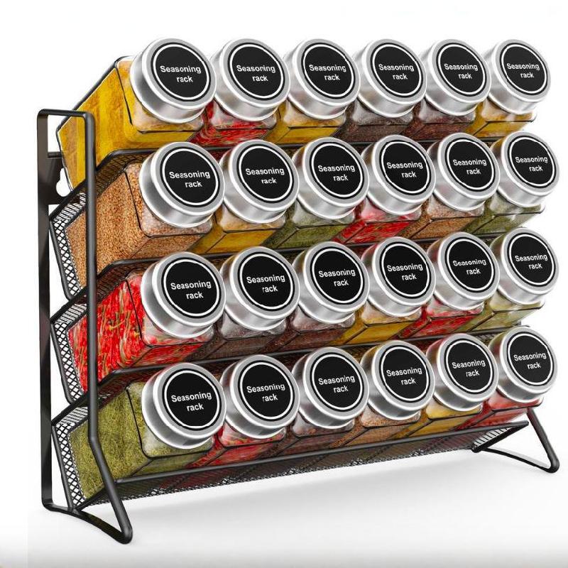 Silver wire kitchen storage rack cabinet four-layer spice rack punched spice bottle storage storage rack spice rack