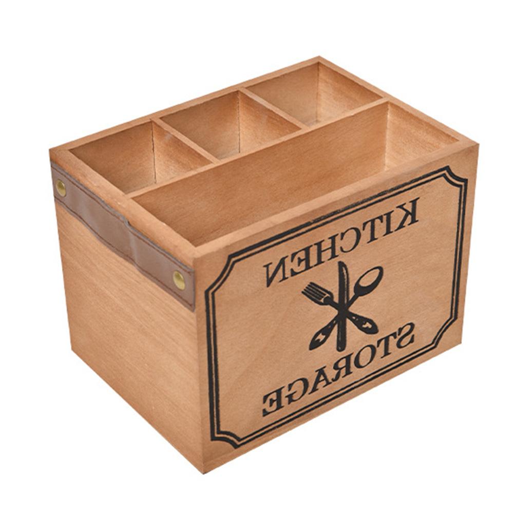 Table Utensil Box Cutlery Basket with 4 Compartments Widely Use Wooden Napkin Holder Multi Purpose for Kitchen for Living Room
