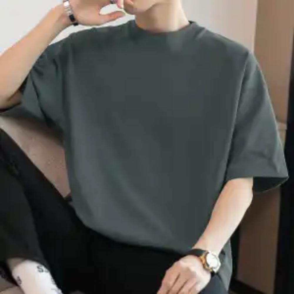 American Heavy Short-sleeved T-shirt Men's Round Neck Summer Solid Color Trendy Loose Half-sleeved Base Shirt
