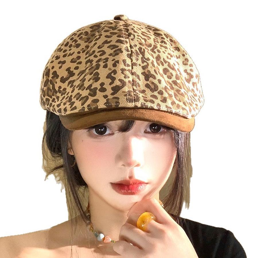 Vintage American Leopard Print Forward Cap Headband Women's Autumn Spring Versatile Beret Hat Trendy