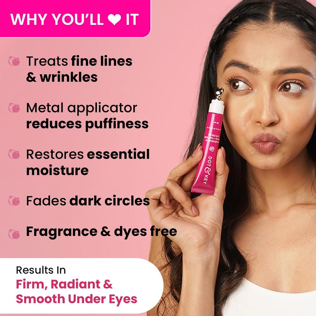 Dot & Key Pomegranate Retinol Caffeine Eye Cream For Fine Lines Dark Circles Hydration Firm Look 20 ml Under Eye Care
