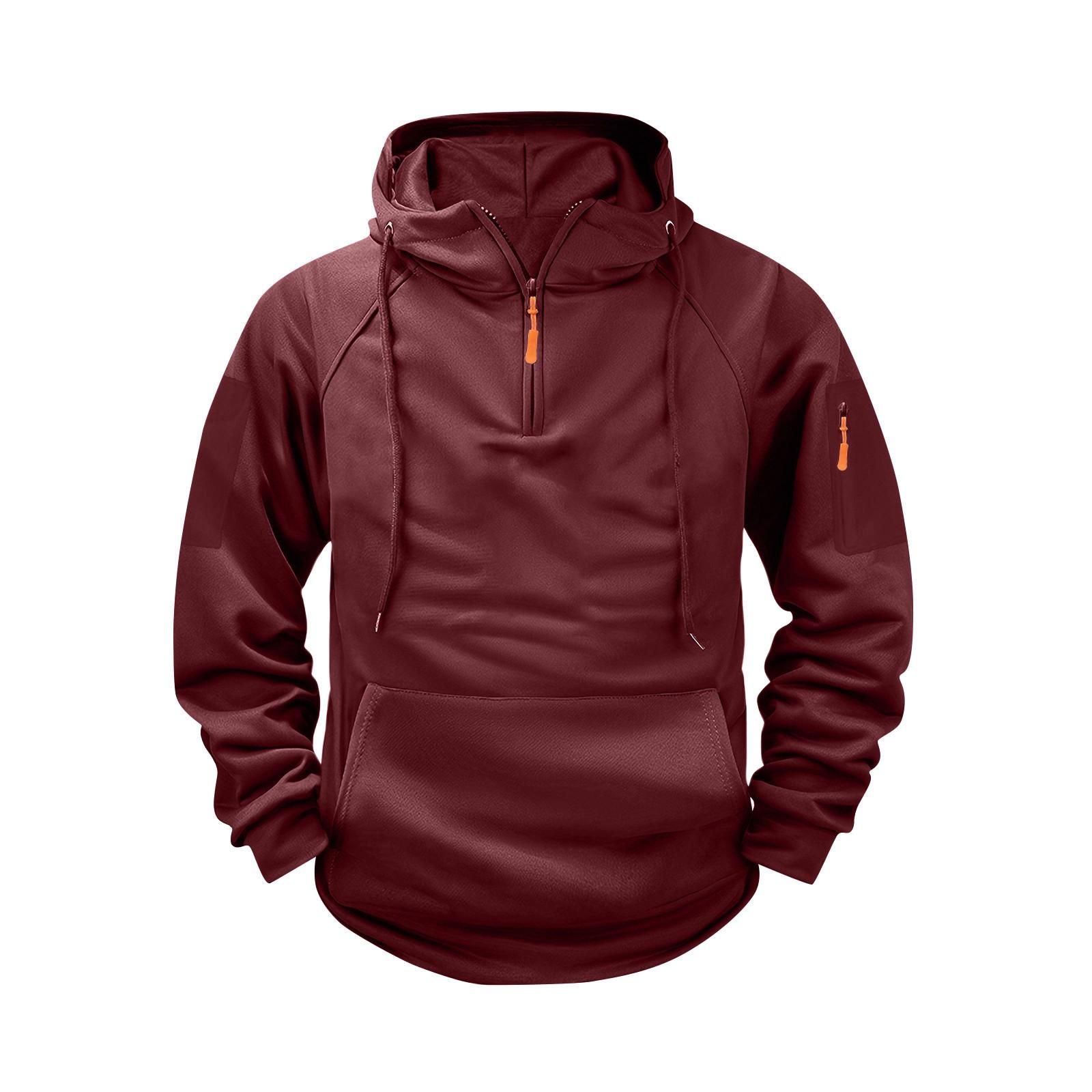 

Мужской однотонный свитер с капюшоном, молодежная спортивная кожаная куртка-свитер с несколькими карманами в Европе и Америке L винный