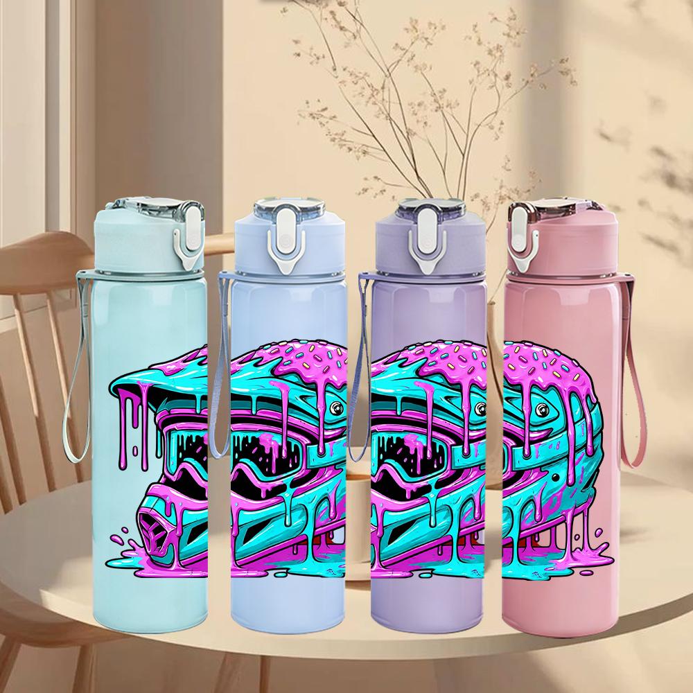 1PC Color Racing Helmet Splash Art 750ml Color Plastic Water Bottle Leakproof Flip Straw Lid For Sports Office Home Use