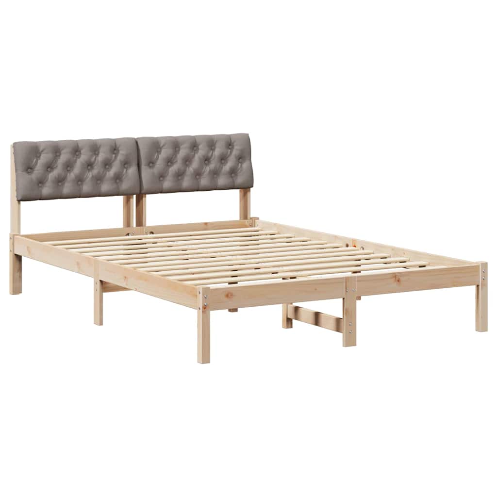 Brown and Taupe Bed Frame 140 X 200 Cm Solid Pine Wood