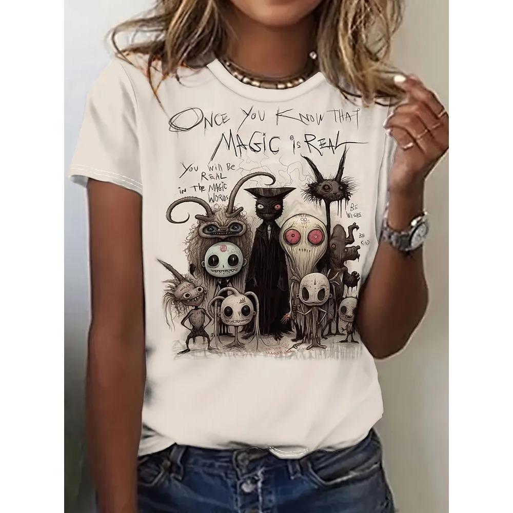 Women's T-shirt 3D Pattern Printed Casual Short Sleeved O-Neck Top Fashionable Street Women's Clothing