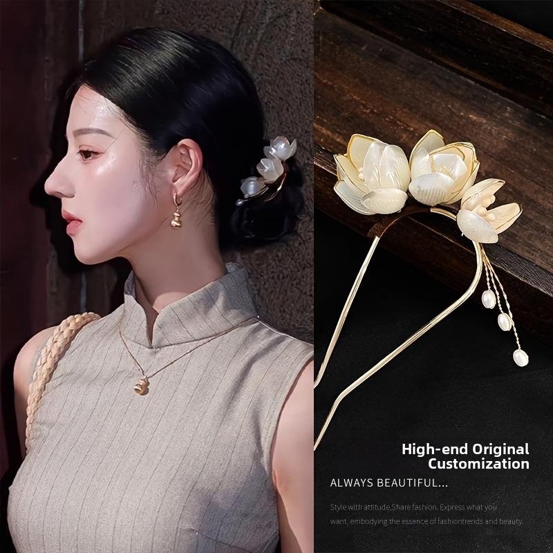 1PC Handmade Flower Hairpin, U-shaped Hairstyle Accessories, Hairpin Headdress, Hairpin Antique Style, Suitable for Bun Extension and Production