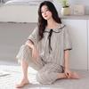 Pajamas women's 11-year new summer cotton short-sleeved cropped pants thin summer large-size loungewear can be worn outside the set