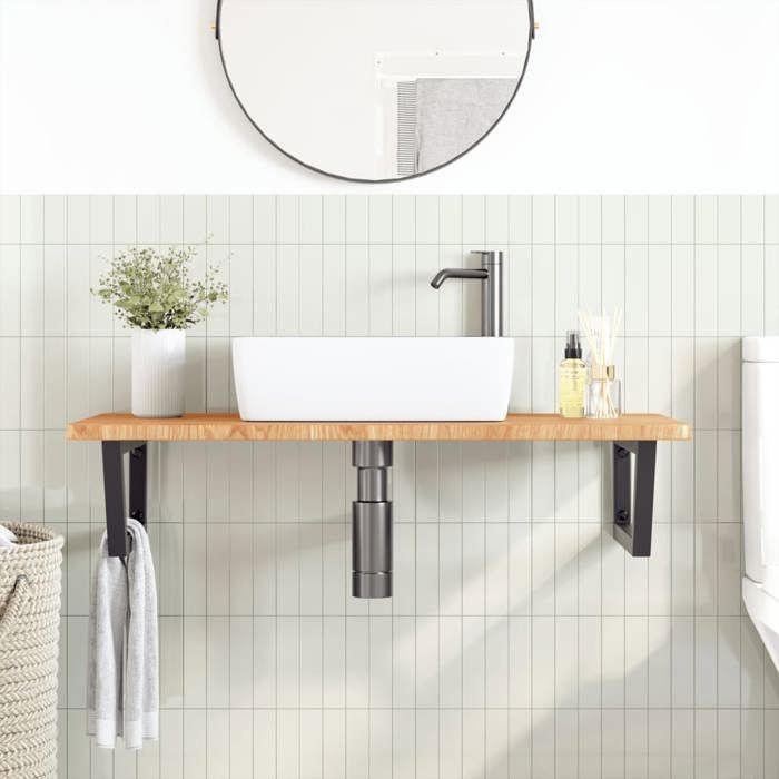 VidaXL Wall-mounted Vanity Shelf Steel and Solid Oak Wood, Floating Vanity Shelf, Vanity Shelf for Countertop 3302399