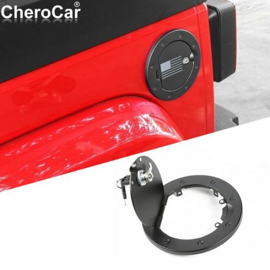 Locking Door Gas Tank Fuel Filler Cover US Flag for 2007-2017 Jeep Wrangler JK