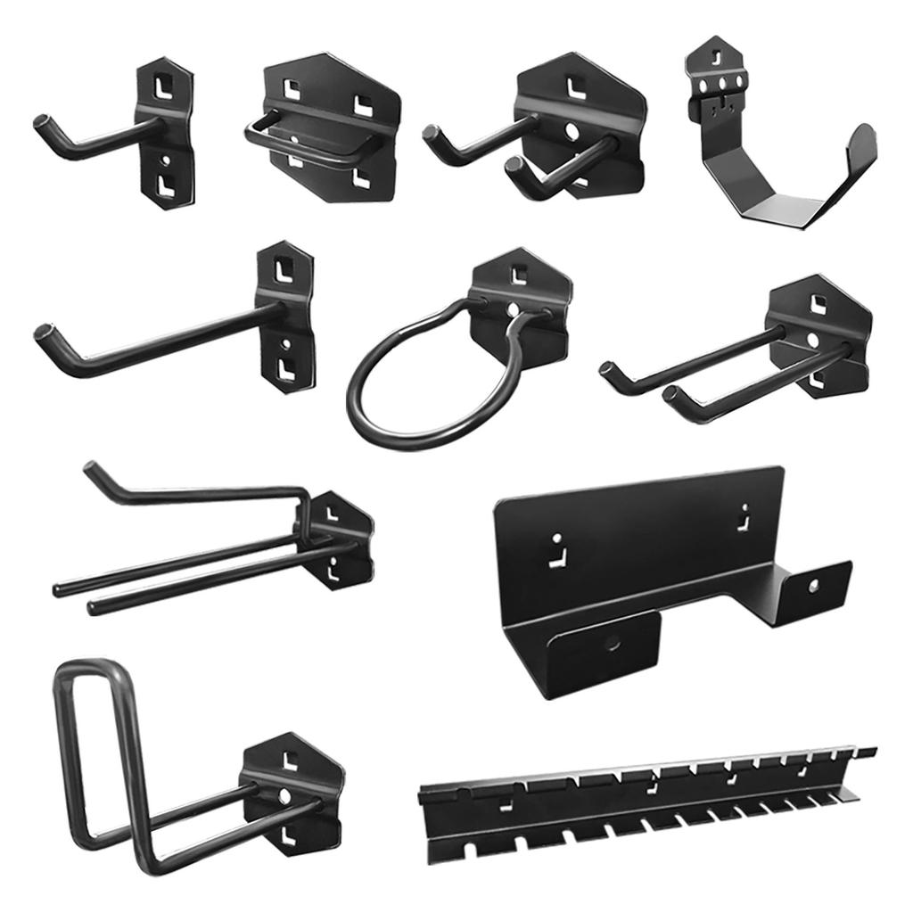 Black Square Pegboard Hook & Tool Holder Shelf - Metal Storage Rack & Accessory Display