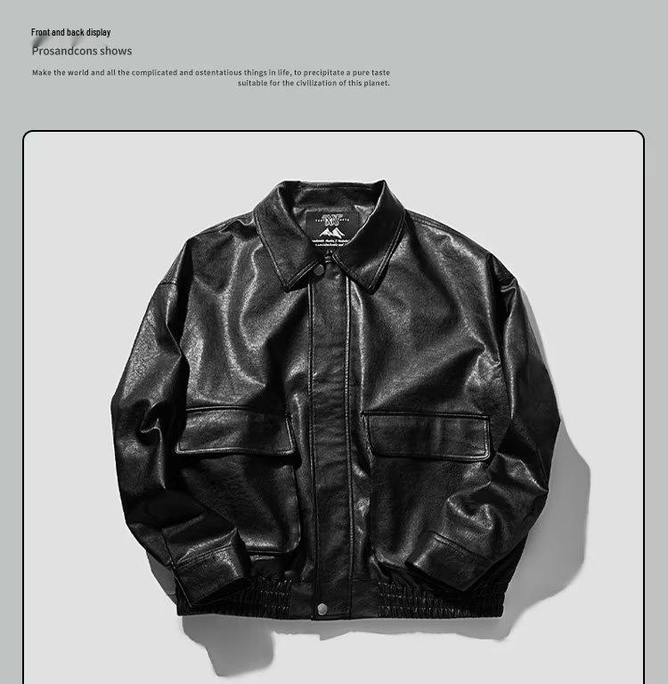 Męska kurtka skórzana oversize - Amerykański styl retro street