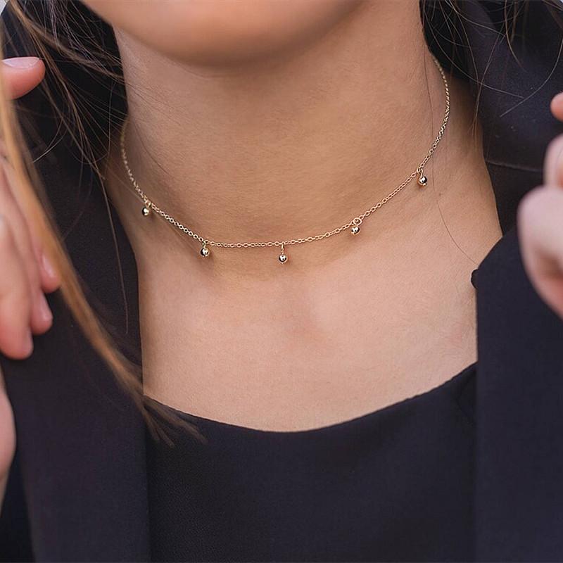 New Product Fashion Trend Korean Version Small Fresh Personalized Collarbone Chain Ins Style, Simple Copper Bead Pendant Necklace