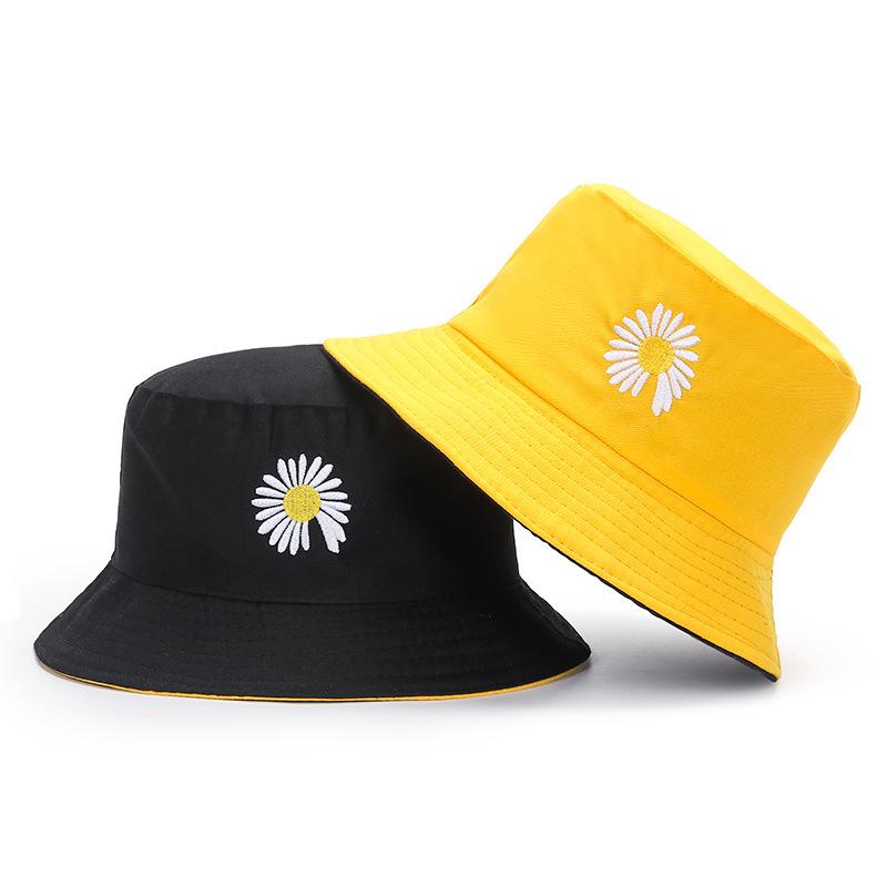 Male and female couple double-sided embroidery text bucket hat spring and summer student sunshade basin hat big brim