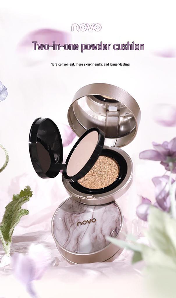 NOVO 2-in-1 Double Layer Cushion Foundation: Non-Cakey, Dark Circle Coverage, Even Skin Tone, Oil Control.