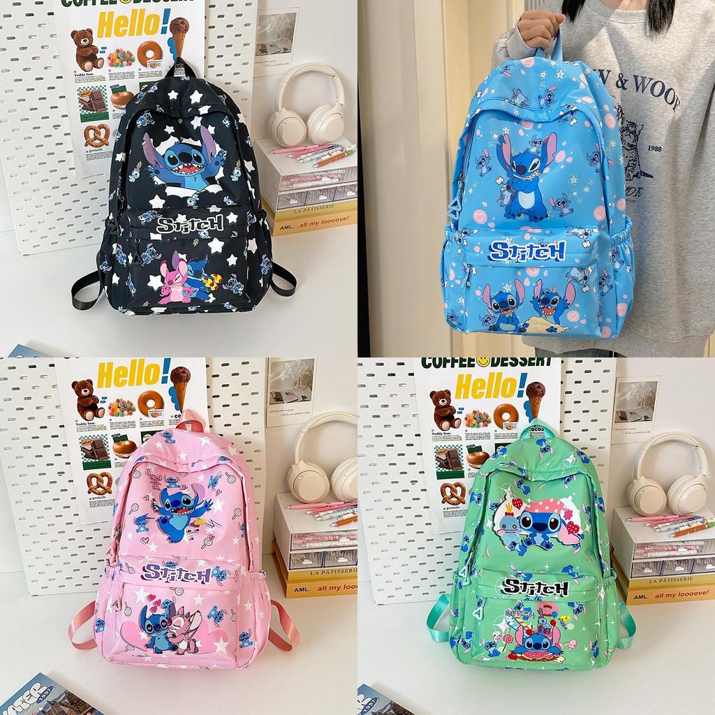 Stitch Cartoon School Backpack With Nylon Material And Antiload Burden For Middle School Students