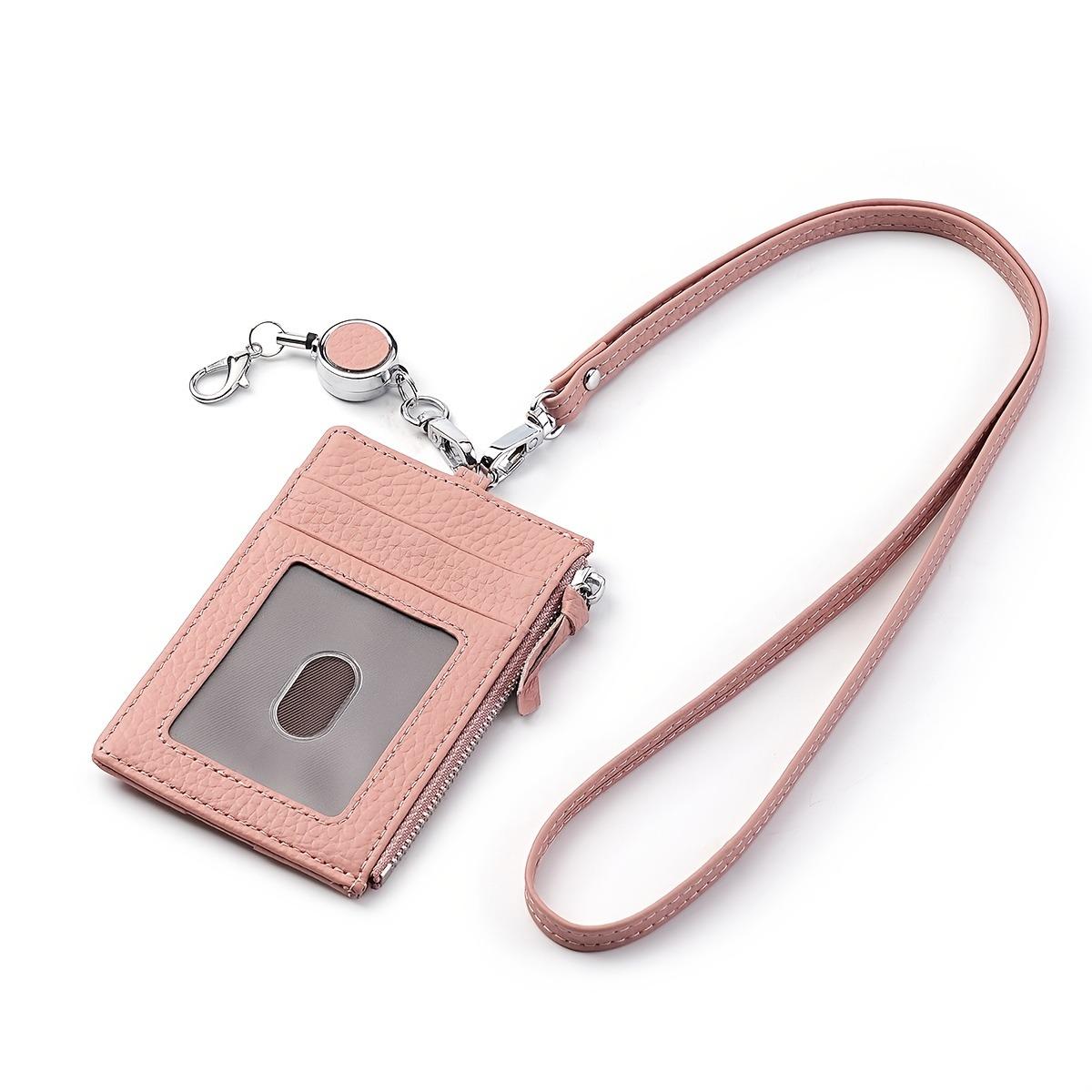 

Кожаный кошелек-держатель для ID-карты с блокировкой RFID, с молнией, отделение для карт, со съемным шейным ремешком, сумка для кредитных карт, для ношения на шее