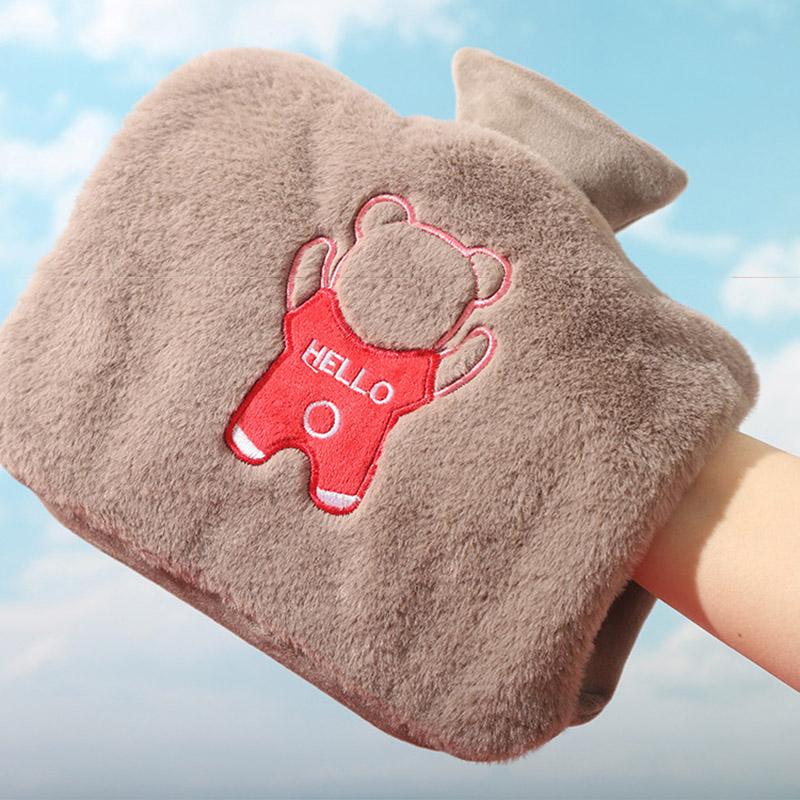 

1500ML Refillable Hot Water Bottle for Belly/Hands/Feet Winter Hand Warmer with Cartoon Bear Removable Cover Pink