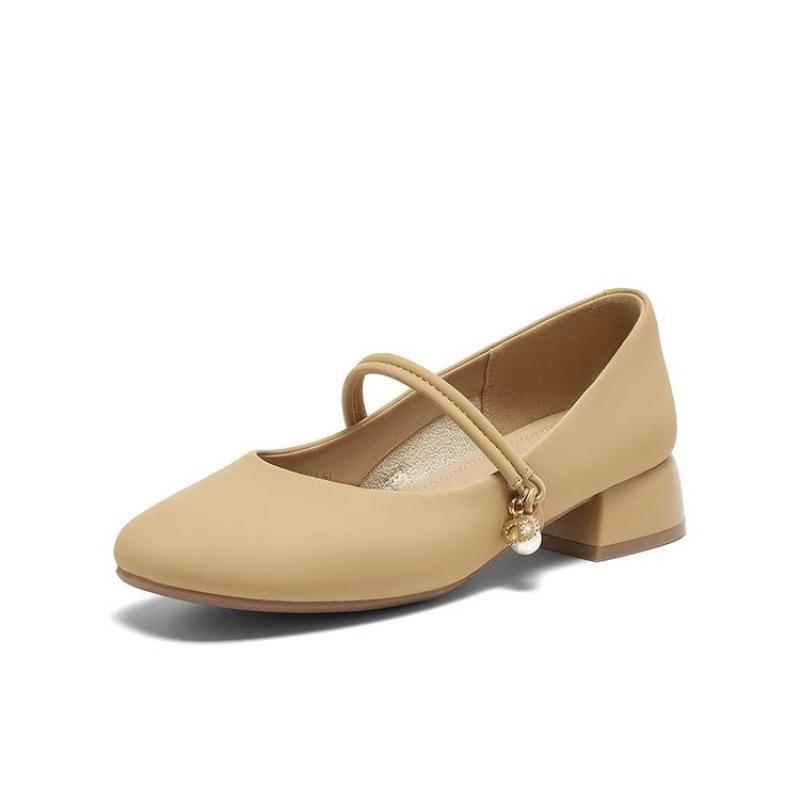 

Туфли Мэри Джейн женские туфли лето 2025 новые элегантный квадратный каблук низкий каблук закрытая обувь простой нежный стиль 40 абрикосовый