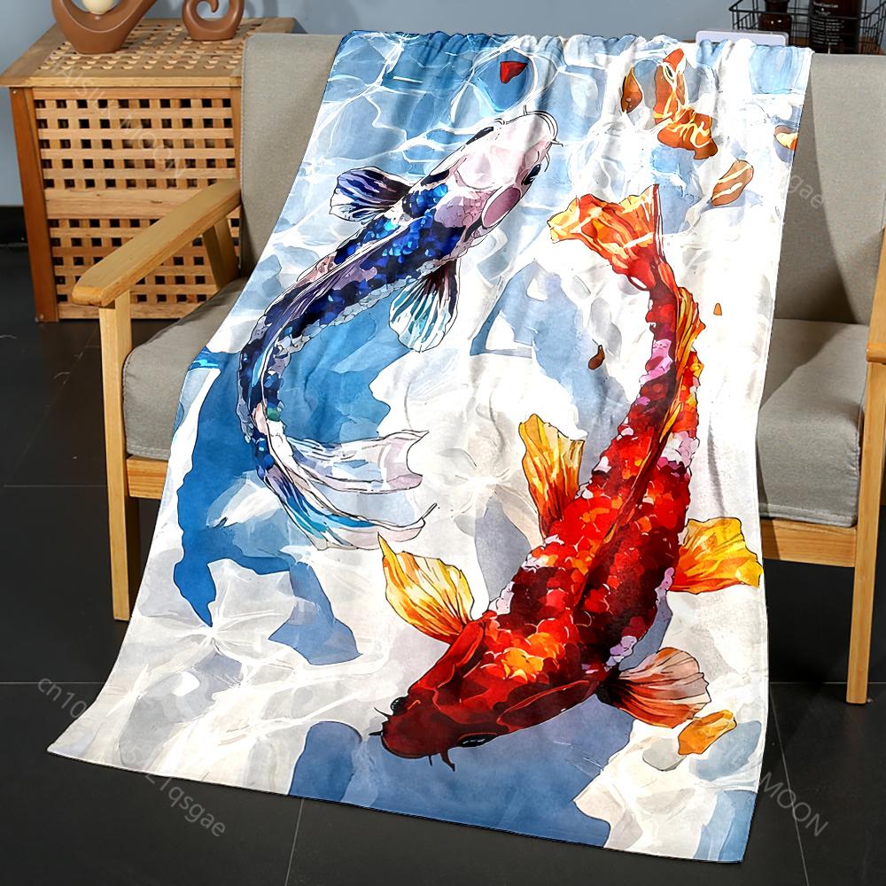 

Multiple sizes Koi Swimming in Water Print Blanket Flannel Material Soft Warm for All Seasons Home Outdoor Camping Picnics RV 75x90cm