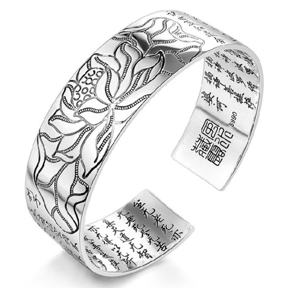 925 Sterling Silver New Women S Men S Fashion Jewelry Retro Lotus Carving Buddhist Sutra Blessing Bracelet чёрный