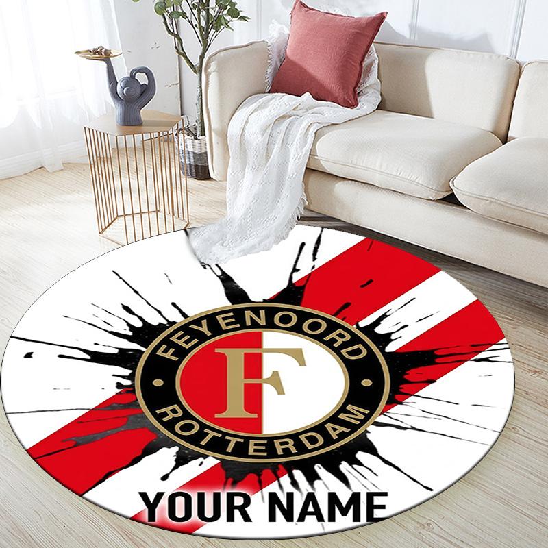 Custom Name Feyenoord Rotterdam2 Round Area Rug,Carpet Rug for Living Room Bedroom Sofa Playroom Decor,Non-slip Floor Mat