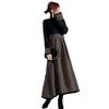 2026 Spring New High Neck Color Block Pocket Long Sleeve Dress