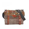 Ethnic Patchwork Canvas Shoulder Bag with Cowhide Buckle and Retro Webbing Design