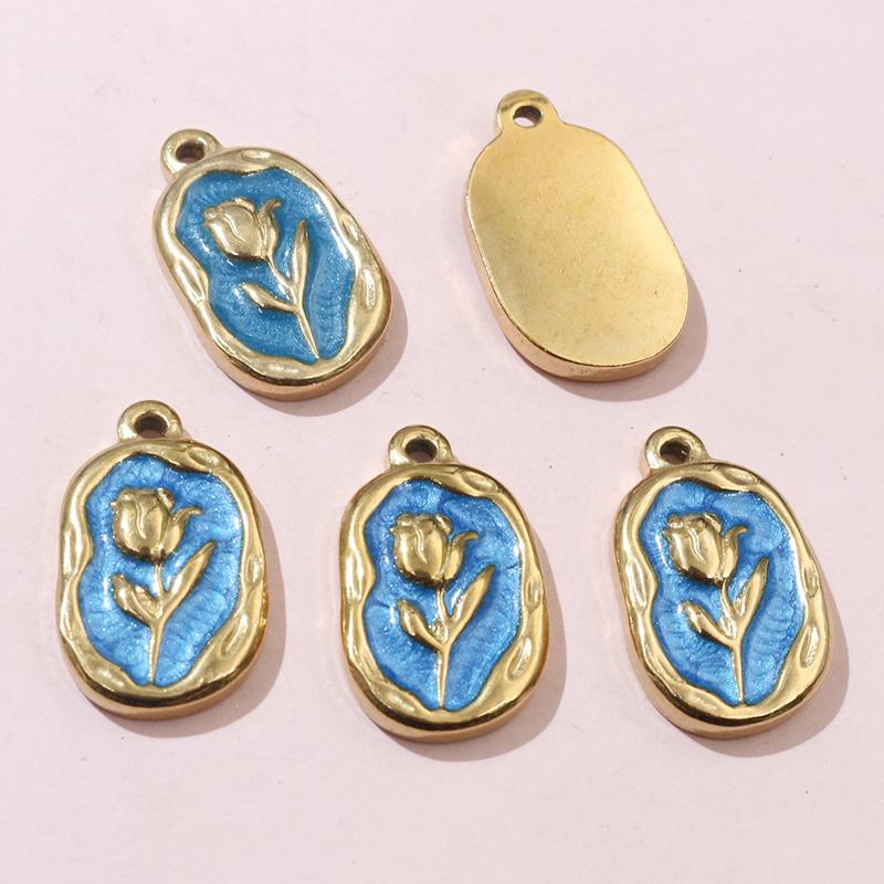 2pcs 20x12mm Stainless Steel Rose Flower Pendant Charms Enamel DIY Jewelry Making Accessories Findings for Necklace Earrings