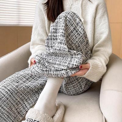 Tweed Plaid Wide-leg Pants Women's Autumn and Winter New High-waisted Chenille Straight Pants