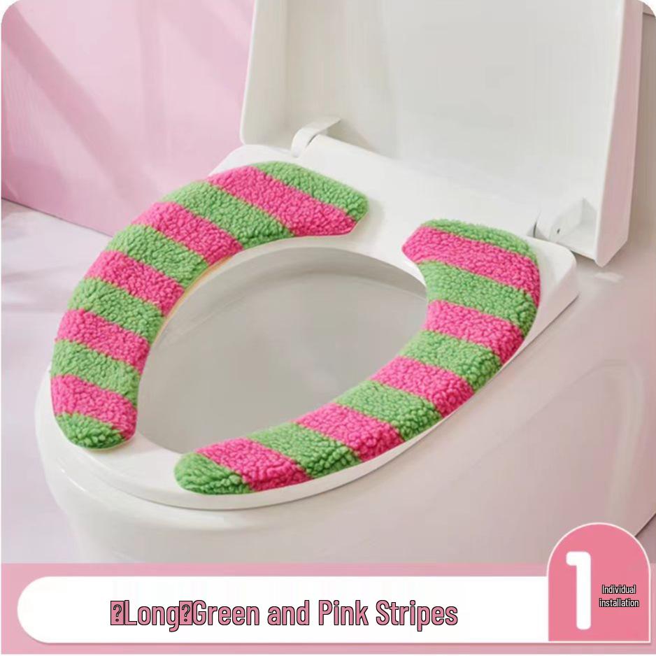 

Autumn & Winter Thickened Dopamine Stripes Toilet Seat Cushion Pad - Adhesive, Cute & Cozy.