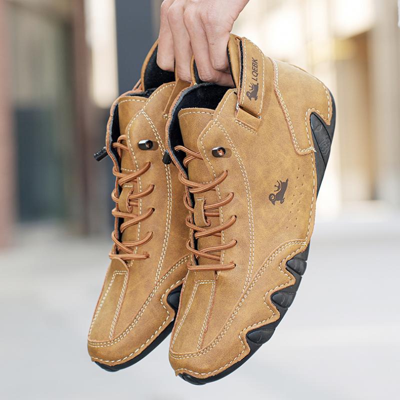 Men Casual Walking Shoes Luxury Brands High Quality Sneakers Leather Loafers Shoes Comfortable Ankle Boots Motorcycle Shoes