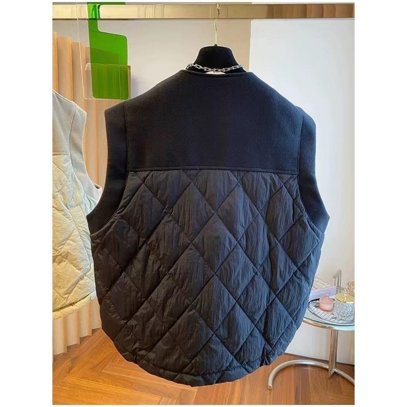 Fashionable Loose Wool Blend Vest Women Autumn Winter Sleeveless Quilted Outerwear Casual Waistcoat