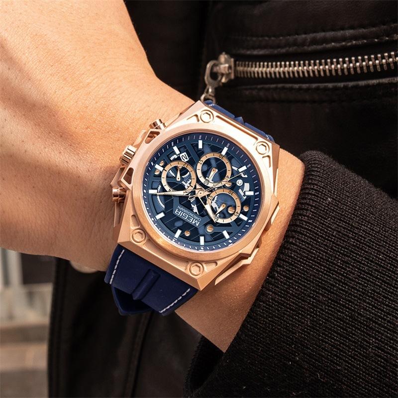 Watch Men'S 316 Stainless Steel Luminous Chronograph Hollow Sports Quartz Silicone Watch 4220