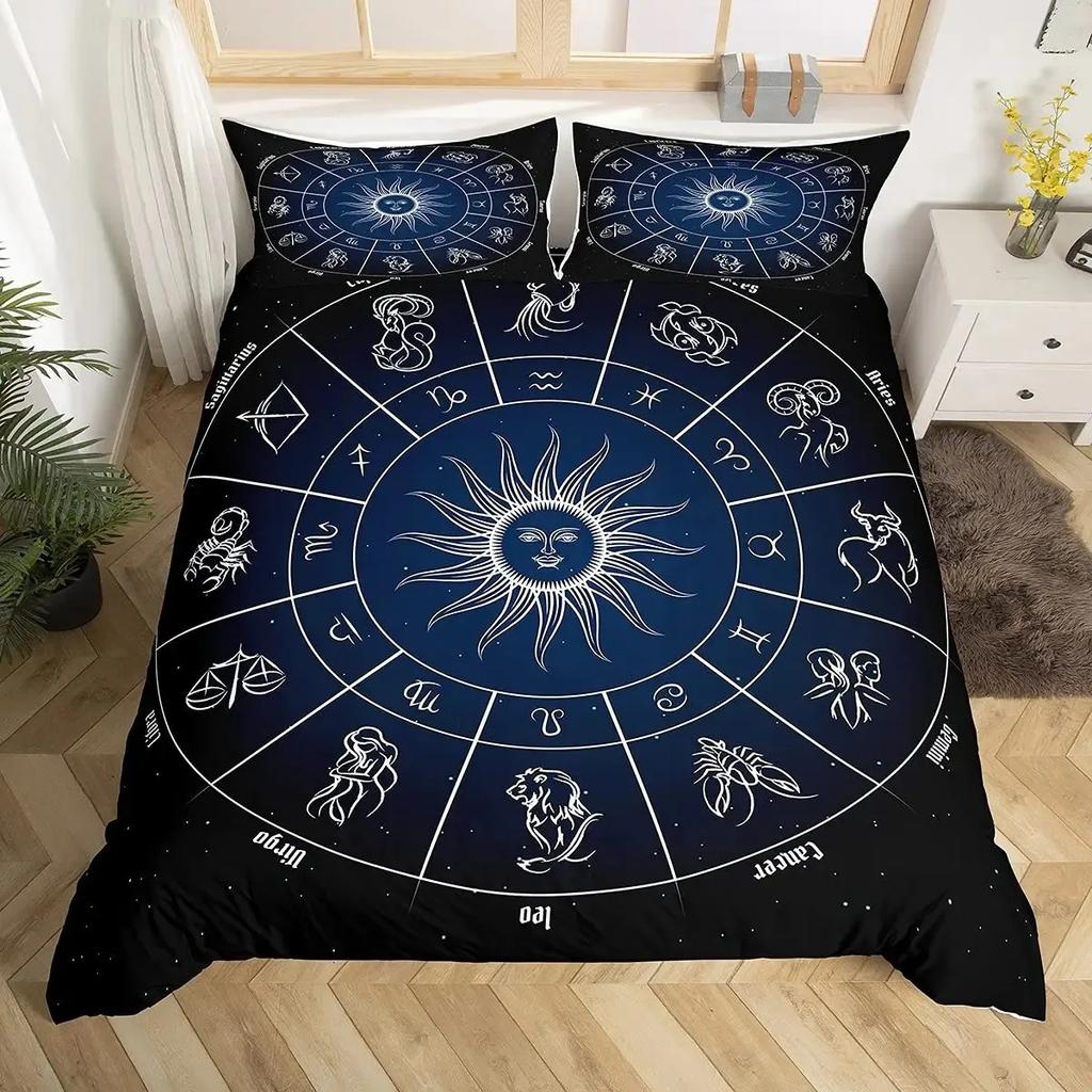 Sun and Moon Bedding Set Twelve Constellations Zodiac Duvet Cover Set for Boys Girls Astrology Comforter Cover Queen Size