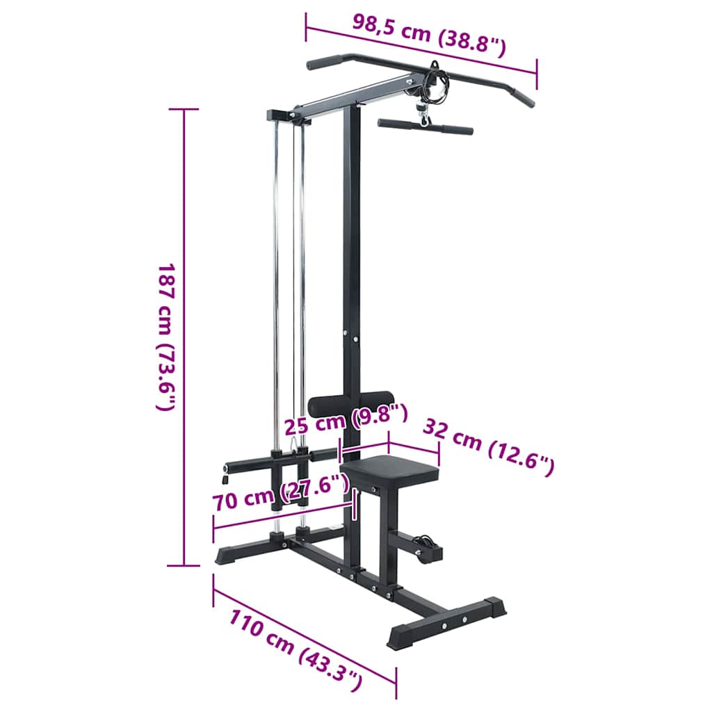 Lat Pulldown Machine Black 110 X 70 X 187 Cm