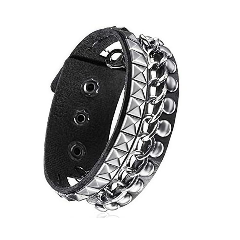 9Pcs Punk Rock Wide Cuff Bracelets Multi Layer Leather With Metal Studs Adjustable Unisex For Daily Wear