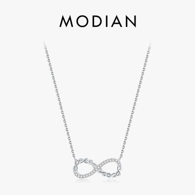 MODIAN Halskette mit Anhänger aus massivem 925er-Sterlingsilber, romantische, unendliche Liebe, glänzender, klarer Zirkonia, für Frauen, Jahrestagsgeschenk