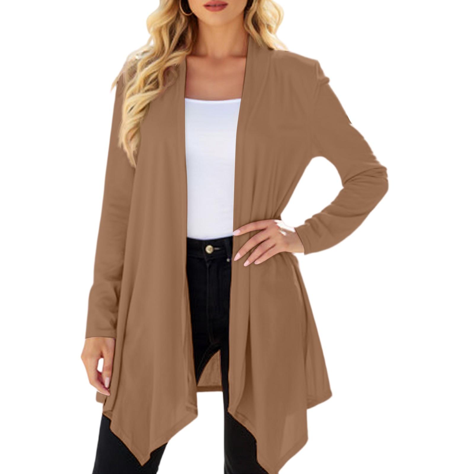 

Женский однотонный кардиган средней длины с длинным рукавом L коричневый