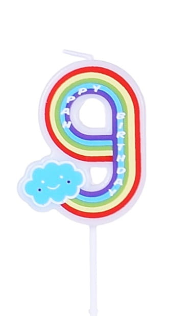 Rainbow Number "9" Birthday Candle