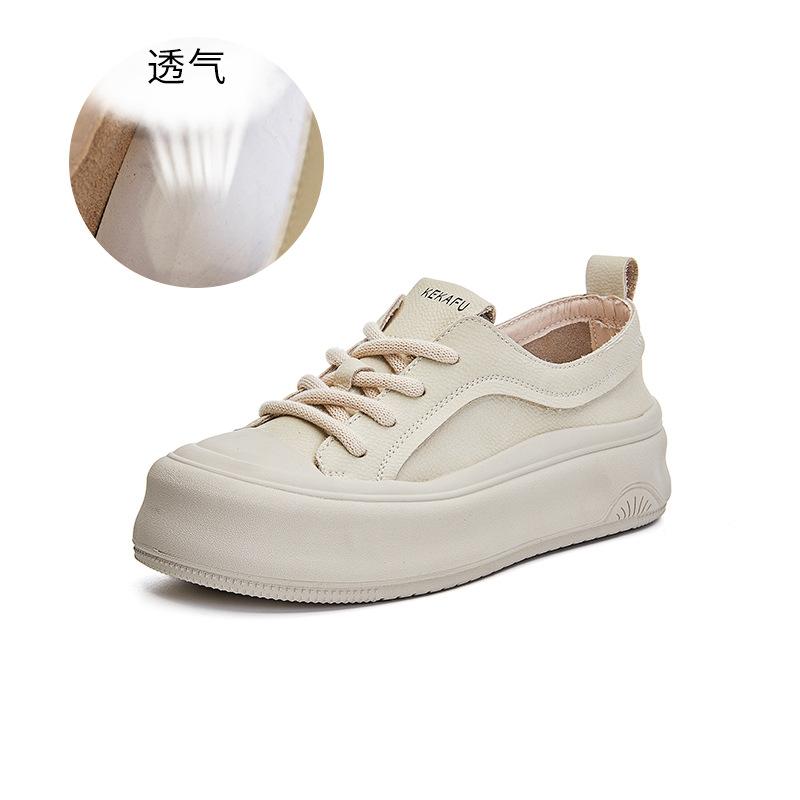 

Leather little white shoes women s 2025 spring women s casual single shoes retro versatile heightening board shoes fashion platform women s shoes 40 бежевий