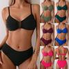 Womens Solid Color Push-Up Cut-Out Backless Bikini Set With Padded Cups No Underwire
