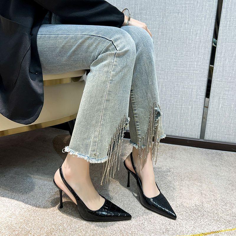 Sexy French new black high heels women's fashion single shoes thin heel pointed head shallow mouth rear empty versatile shoes