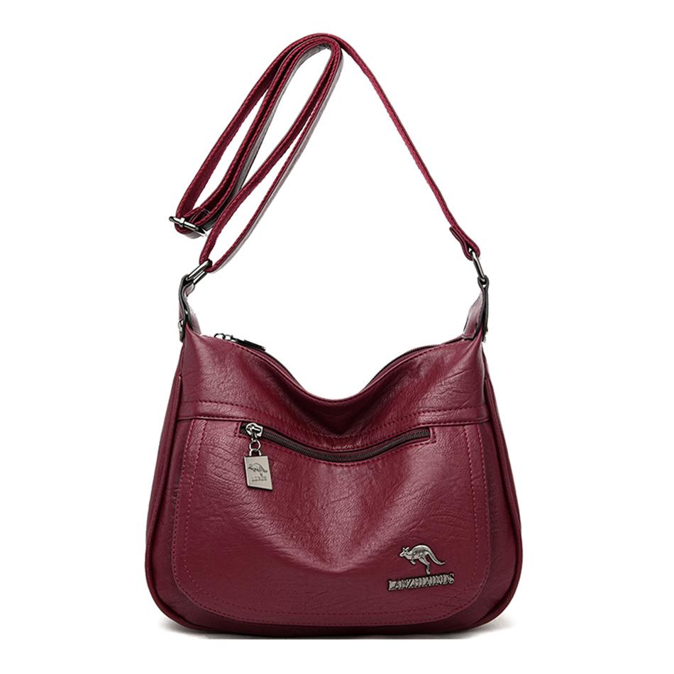 Bolsos Mensajero de Cuero de Canguro Femeninos Bolsos de Mano de Cuero de Lujo Femeninos Bolsos para Mujer Bolso de Hombro de Diseñador para Señoras