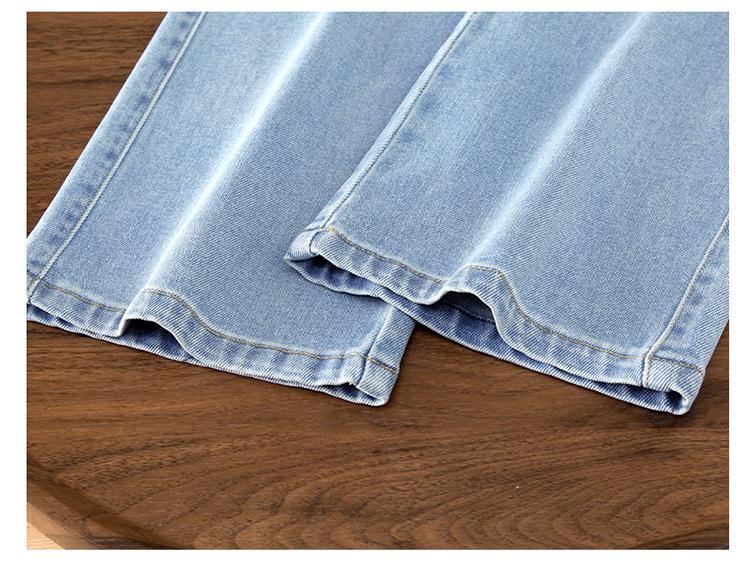 Light Blue Floral Embroidered Women's Curved Leg Jeans - New Chinese Style, Thin, Loose, Hip-Covering, Straight Leg for Spring and Autumn