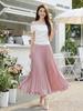 Fei Yuan Women's Elegant Satin Pleated Midi Skirt - New Early Spring Style