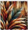 Aesthetic Boho Shower Curtain, Bold Exotic Leaves In Warm Tones, Rustic Burnt Orange Teal Blue, Fabric Set With Hooks