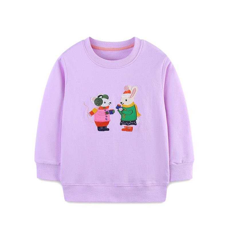 European Style Girls  Embroidered Animal Cotton Hoodie - Pullover Round Neck Sweatshirt 2 Years (90 cm)