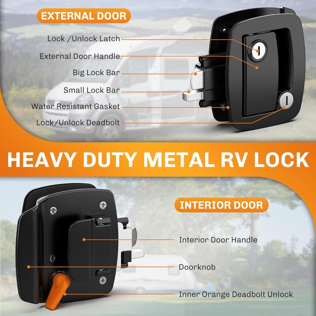 WELLUCK RV Door Lock Replacement With Paddle Deadbolt, 100% Metal Camper Door Latch Handle Lock, RV Entry Door Lock For Camper Horse Travel Trailer