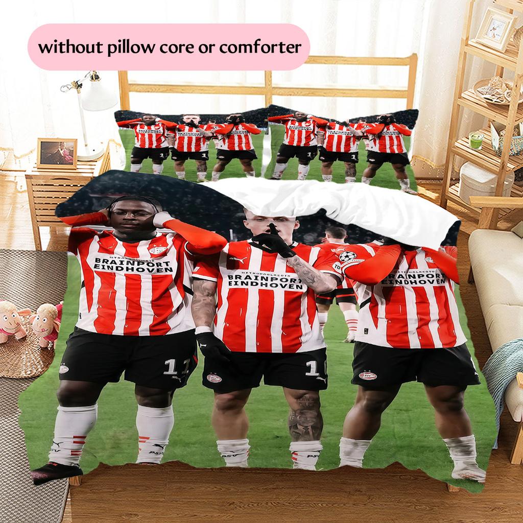 PSV Eindhoven Player Pattern Bedding Home Decoration Birthday Gift ( 1 duvet cover + 2 pillowcase, without core),fan merchandise.