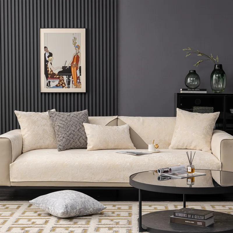 Luxury Embossed Velvet Sofa Cover Nordic Couch Cover Cushion Four Seasons Leather Universal Non-slip Back Towel for Living Room